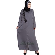 Designer Nida abaya with Patchwork- Grey